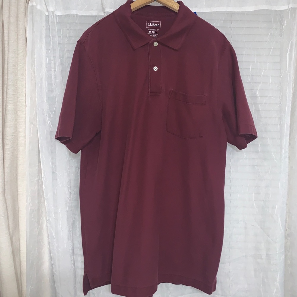 LL Bean Men Traditional Fit Polo Shirt M Tall Red